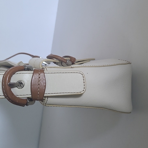 Cowhide leather Etienne Aigner cream & brown baguette purse 10x6x3. 90's - Picture 6 of 10
